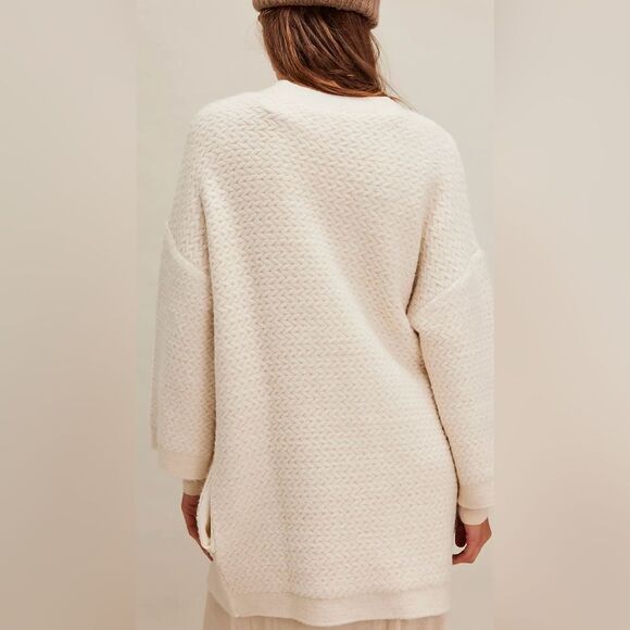 free people M Ivory Herringbone Stitch Pattern Kimono Cardigan Sweater - Picture 2 of 16